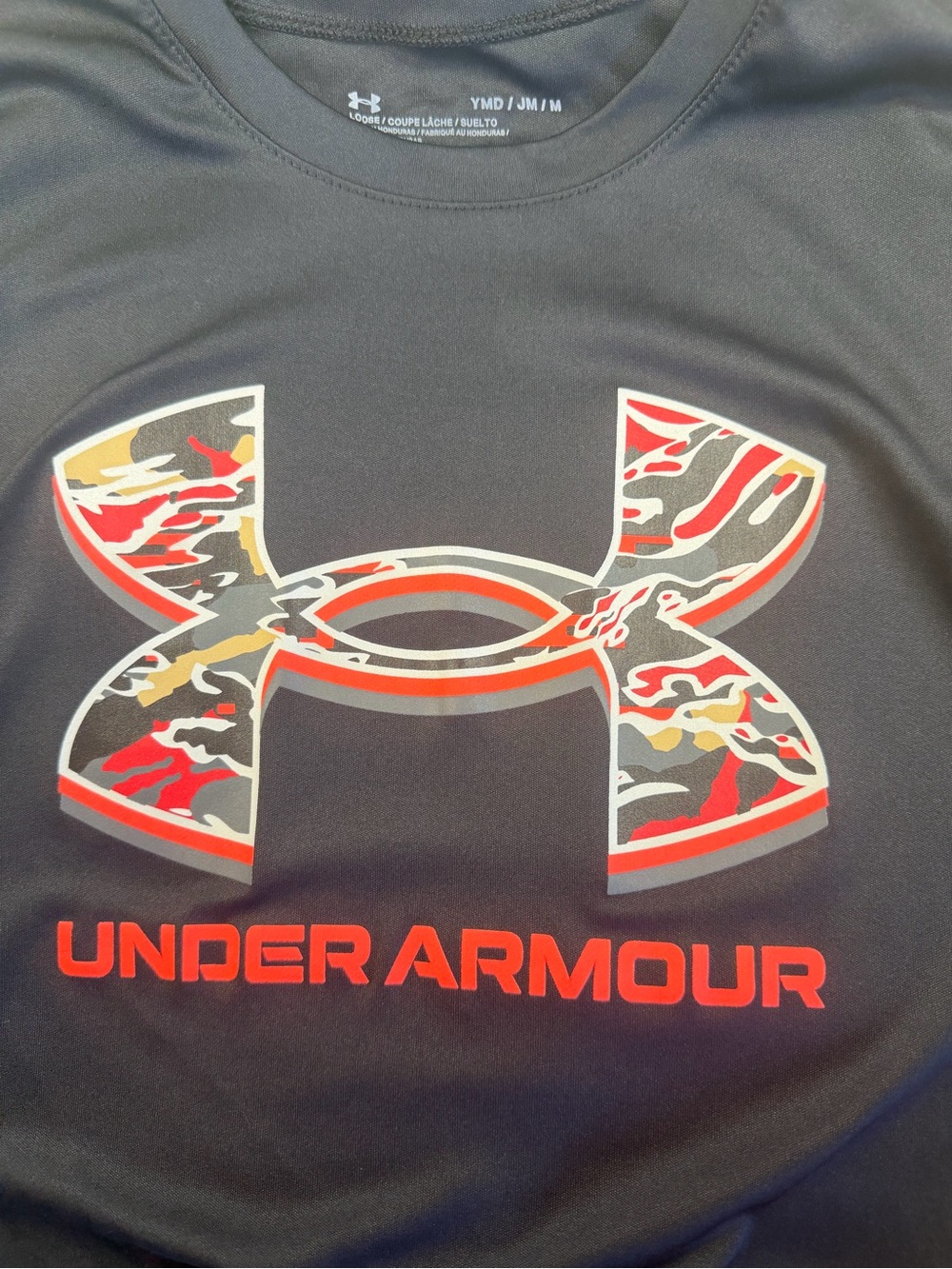 Under Armour Youth Black sleeveless Logo Tee with Camo Accent